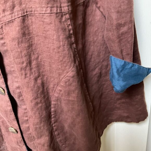 FLAX Designs Linen Jacket Brown‎ Contrast Cuff M - Picture 6 of 16